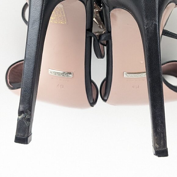 Gucci Crystal GG Black Leather Strappy Sandal Heels US 10 / EU 40 - Picture 5 of 7